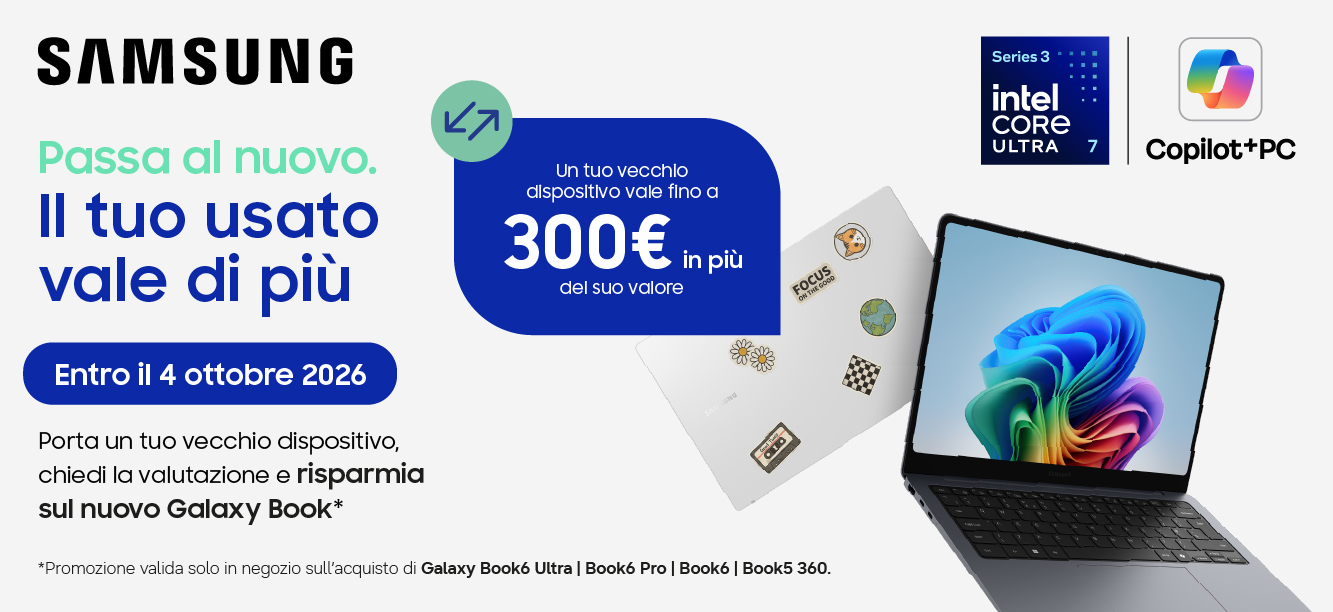 Promo: Samsung Galaxy Book: fino a 300€ di supervalutazione